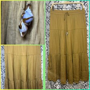 Rachel Zoe gold yellow tiered Maxi peasant Skirt medium euc hippie boho shells